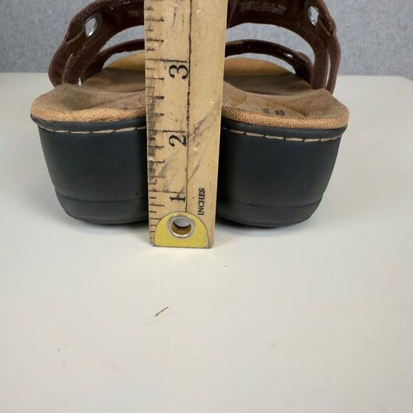 Clarks Collection Women's Size 11M Brown Leather Open Toe Sandals Slides - Picture 8 of 10